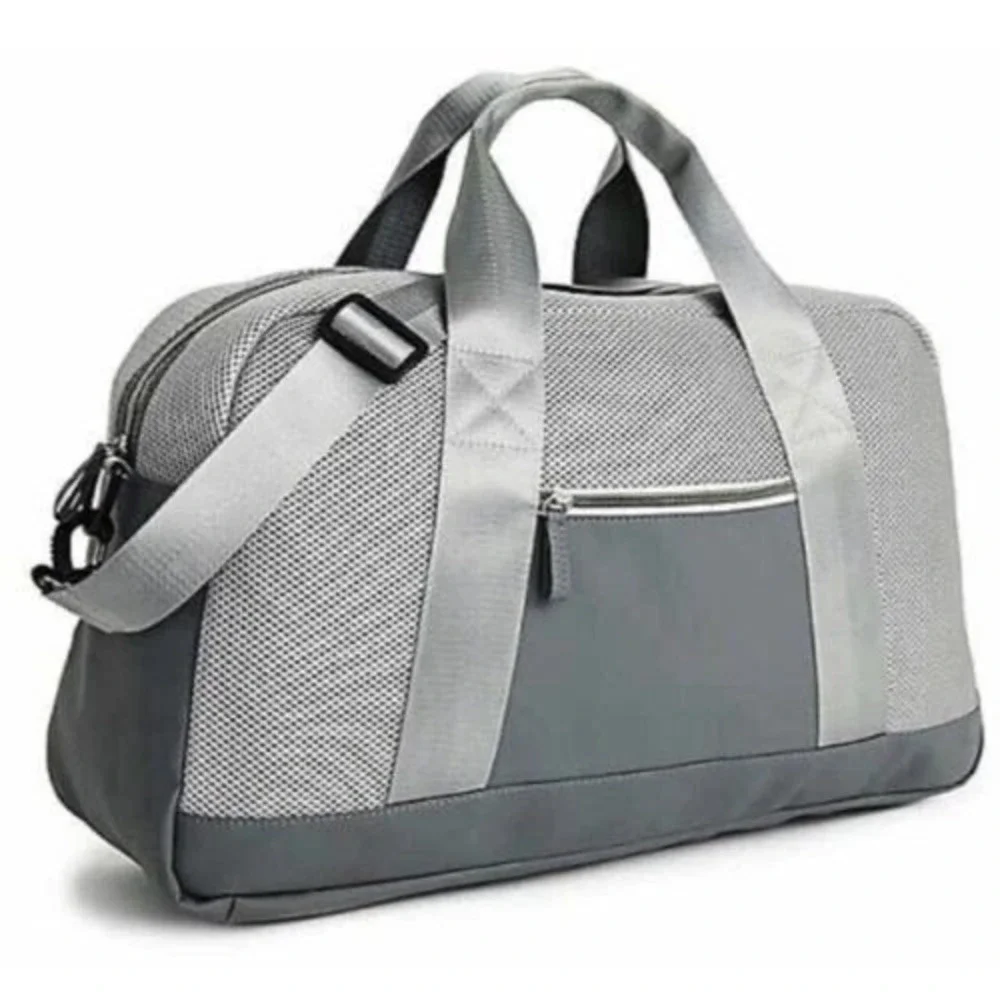 Mens Grey Mesh Duffel Bag Gym Sport Weekender Travel Carryall Shoulder Strap‎